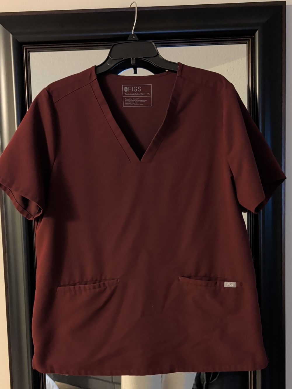 FIGS Technical Collection V-Neck Top in Burgundy
